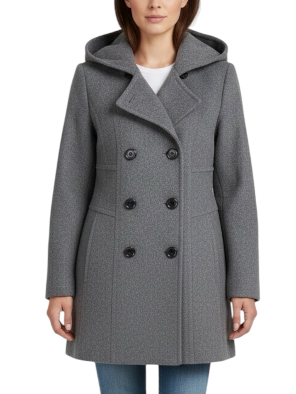 JASON KOLE Wool-Blend Hooded Double-Breasted Peacoat in Gray Size XL